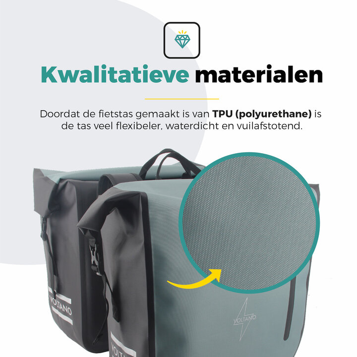 Voltano Dubbele Fietstas Rolltop Luxe E-bike - Zwart / Mintgroen - 48 Liter - 100% Waterdicht