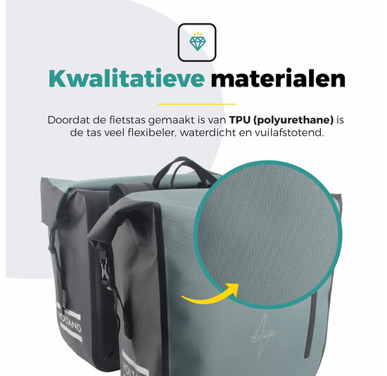 Voltano Dubbele Fietstas Rolltop Luxe E-bike - Zwart / Mintgroen - 48 Liter - 100% Waterdicht
