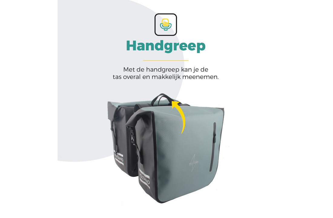 Voltano Dubbele Fietstas Rolltop Luxe E-bike - Zwart / Mintgroen - 48 Liter - 100% Waterdicht