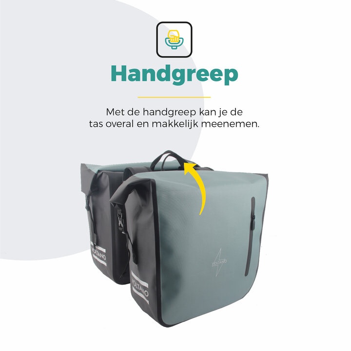 Voltano Dubbele Fietstas Rolltop Luxe E-bike - Zwart / Mintgroen - 48 Liter - 100% Waterdicht