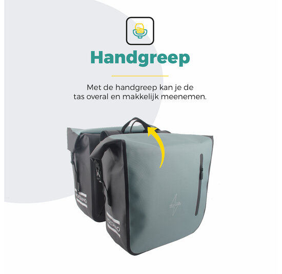 Voltano Dubbele Fietstas Rolltop Luxe E-bike - Zwart / Mintgroen - 48 Liter - 100% Waterdicht