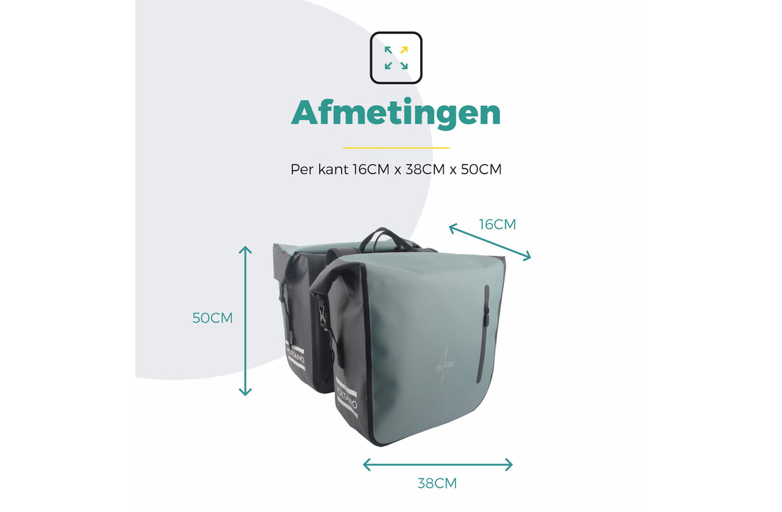 Voltano Dubbele Fietstas Rolltop Luxe E-bike - Zwart / Mintgroen - 48 Liter - 100% Waterdicht