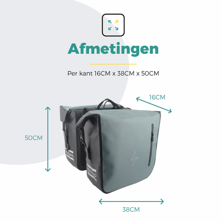 Voltano Dubbele Fietstas Rolltop Luxe E-bike - Zwart / Mintgroen - 48 Liter - 100% Waterdicht