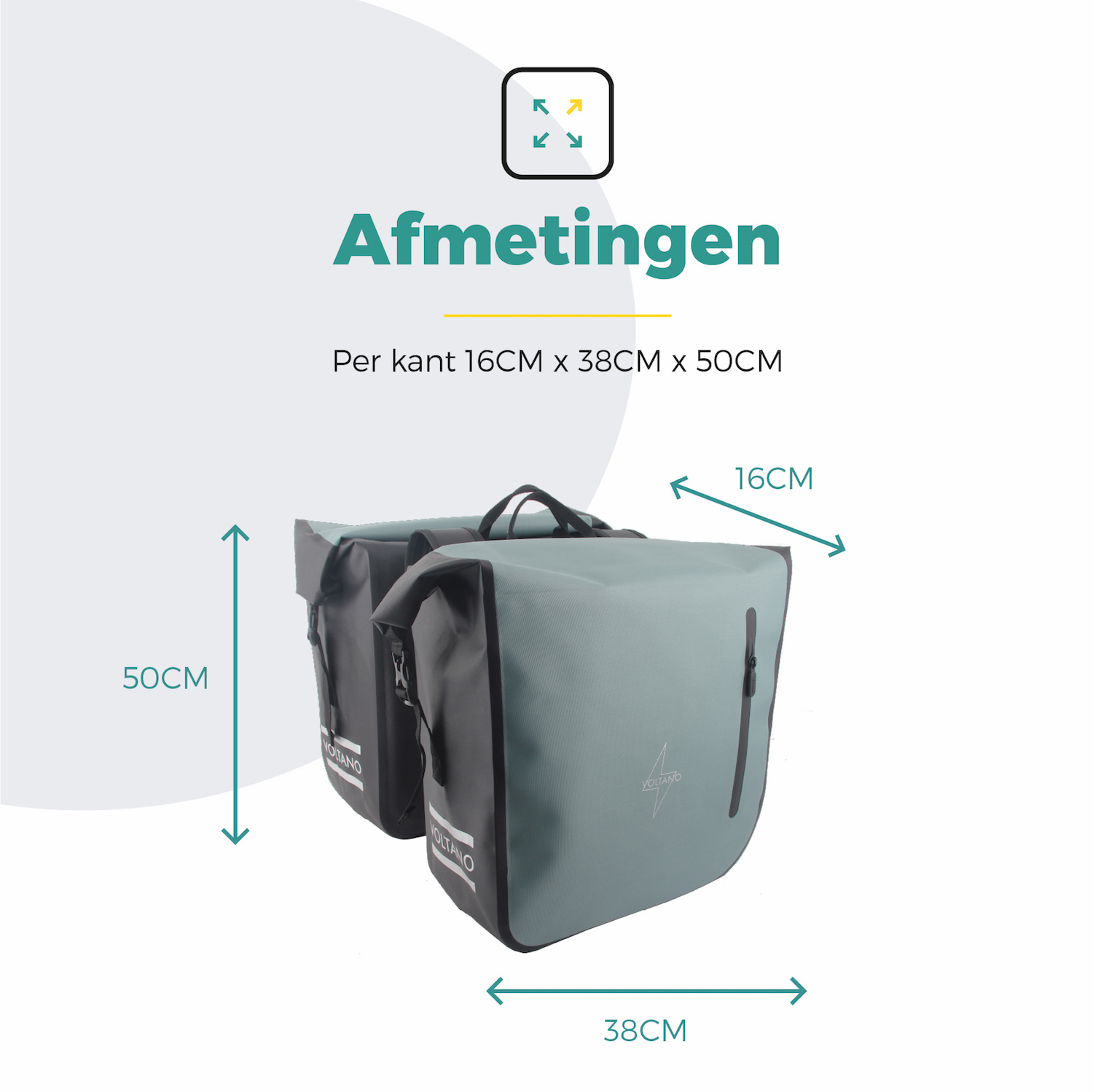 Voltano Dubbele Fietstas Rolltop Luxe E-bike - Zwart / Mintgroen - 48 Liter - 100% Waterdicht