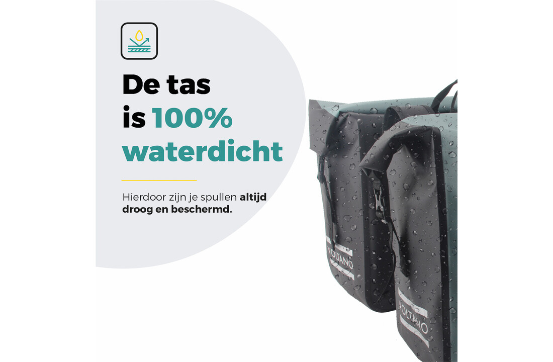 Voltano Dubbele Fietstas Rolltop Luxe E-bike - Zwart / Mintgroen - 48 Liter - 100% Waterdicht