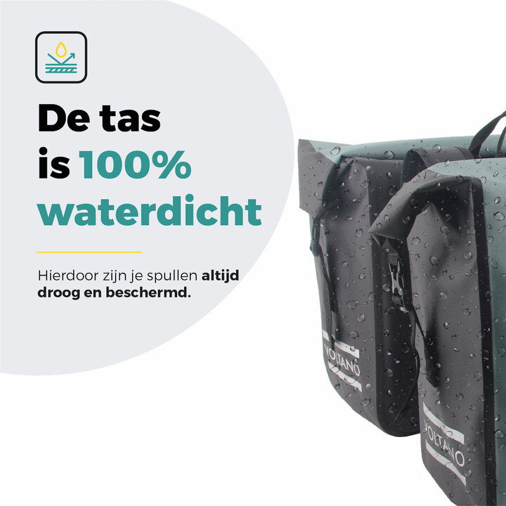 Voltano Dubbele Fietstas Rolltop Luxe E-bike - Zwart / Mintgroen - 48 Liter - 100% Waterdicht