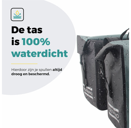 Voltano Dubbele Fietstas Rolltop Luxe E-bike - Zwart / Mintgroen - 48 Liter - 100% Waterdicht