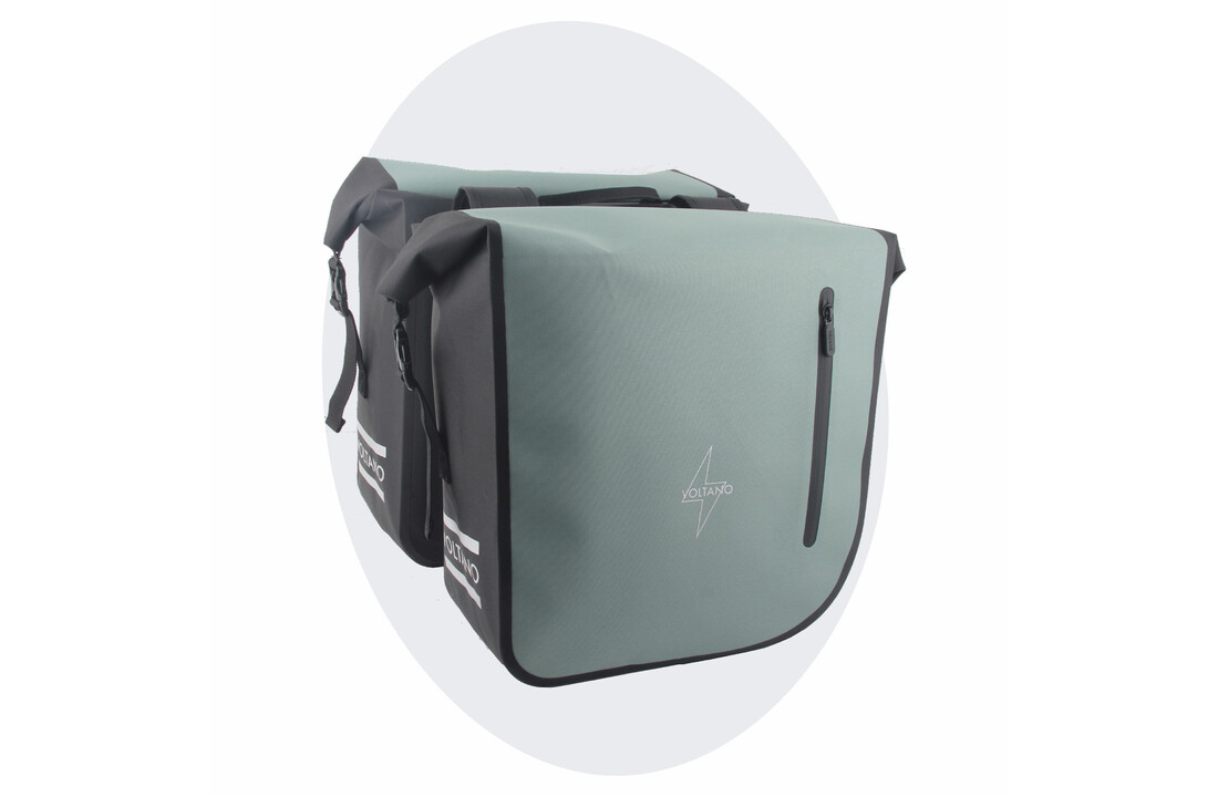 Voltano Dubbele Fietstas Rolltop Luxe E-bike - Zwart / Mintgroen - 48 Liter - 100% Waterdicht