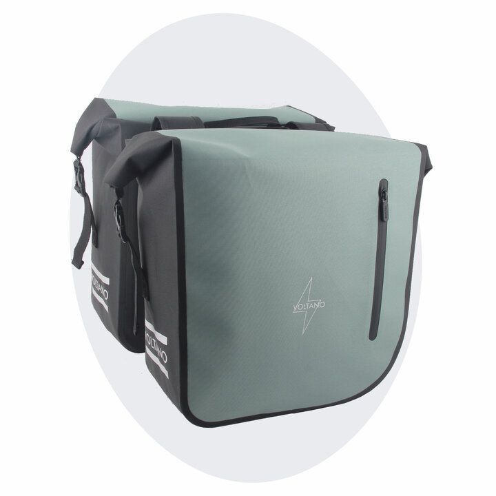 Voltano Dubbele Fietstas Rolltop Luxe E-bike - Zwart / Mintgroen - 48 Liter - 100% Waterdicht