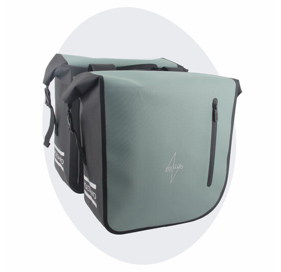 Voltano Dubbele Fietstas Rolltop Luxe E-bike - Zwart / Mintgroen - 48 Liter - 100% Waterdicht