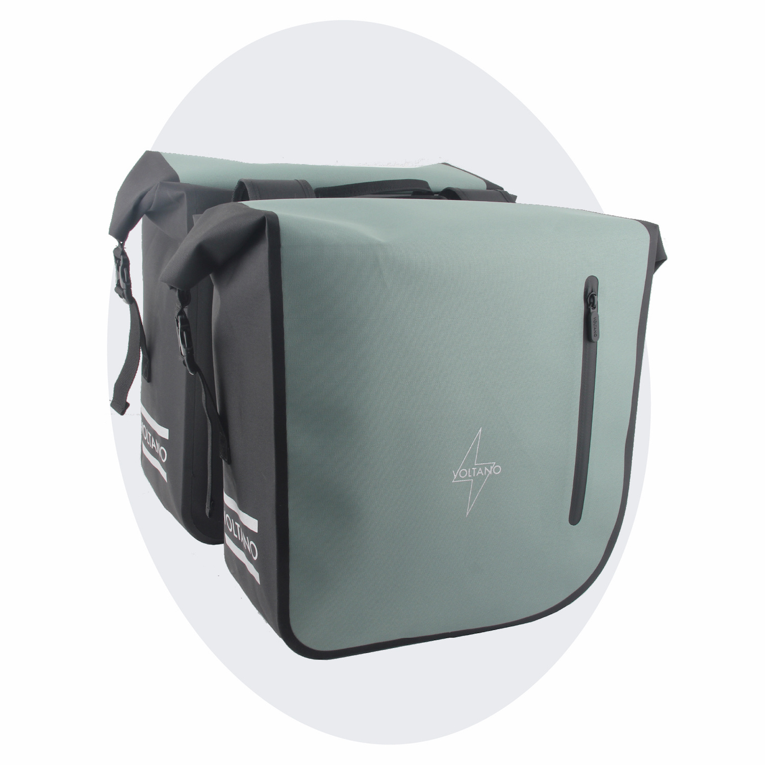 Voltano Dubbele Fietstas Rolltop Luxe E-bike - Zwart / Mintgroen - 48 Liter - 100% Waterdicht