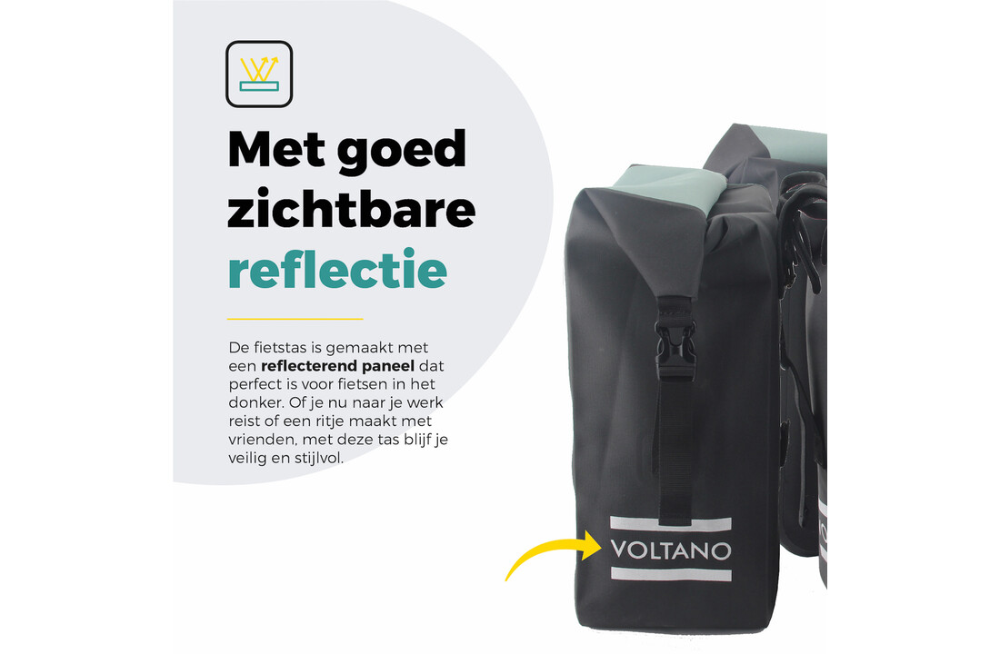 Voltano Dubbele Fietstas Rolltop Luxe E-bike - Zwart / Mintgroen - 48 Liter - 100% Waterdicht