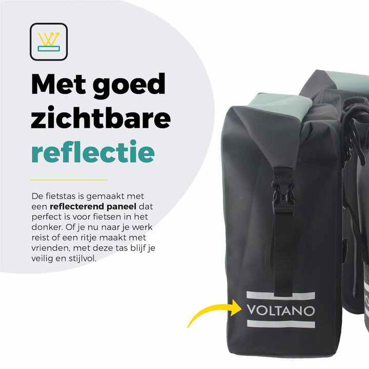 Voltano Dubbele Fietstas Rolltop Luxe E-bike - Zwart / Mintgroen - 48 Liter - 100% Waterdicht