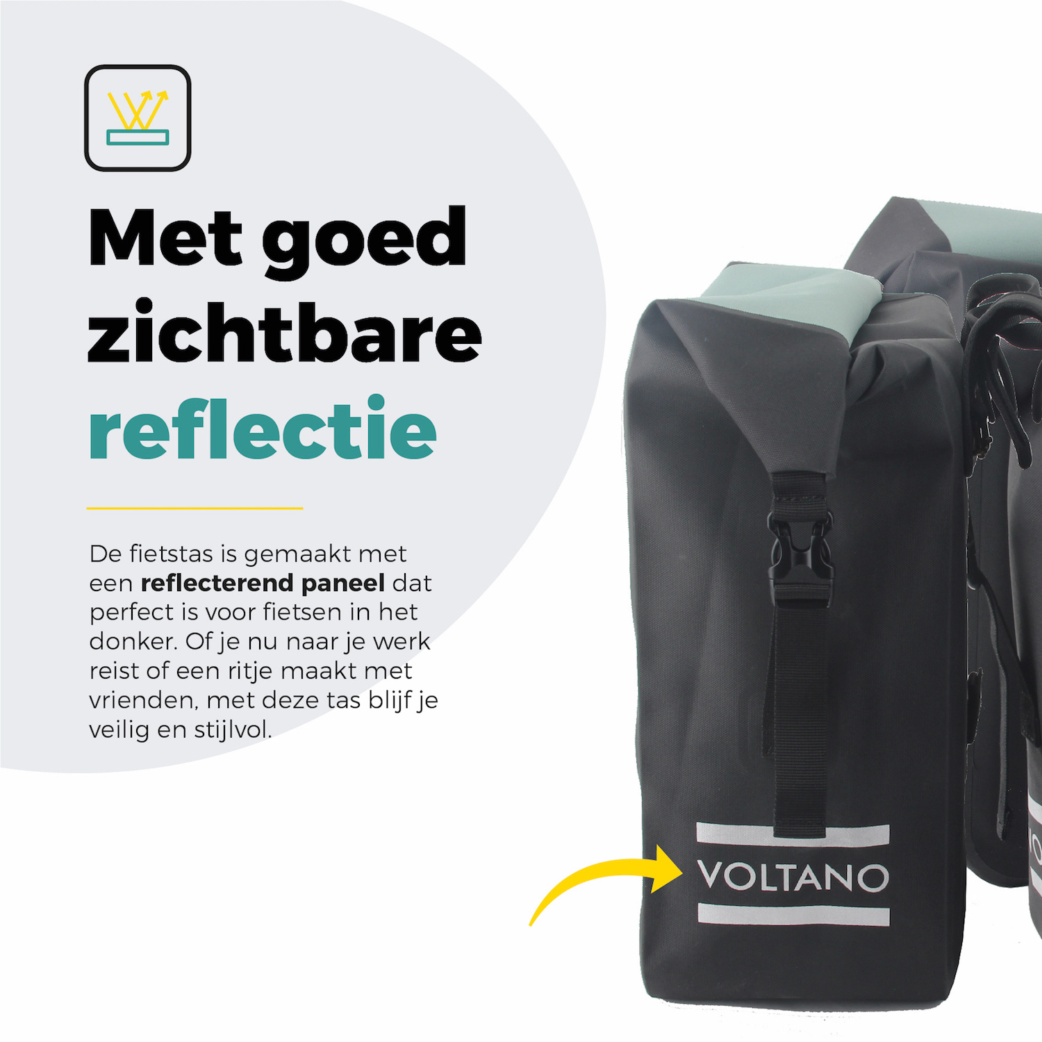 Voltano Dubbele Fietstas Rolltop Luxe E-bike - Zwart / Mintgroen - 48 Liter - 100% Waterdicht