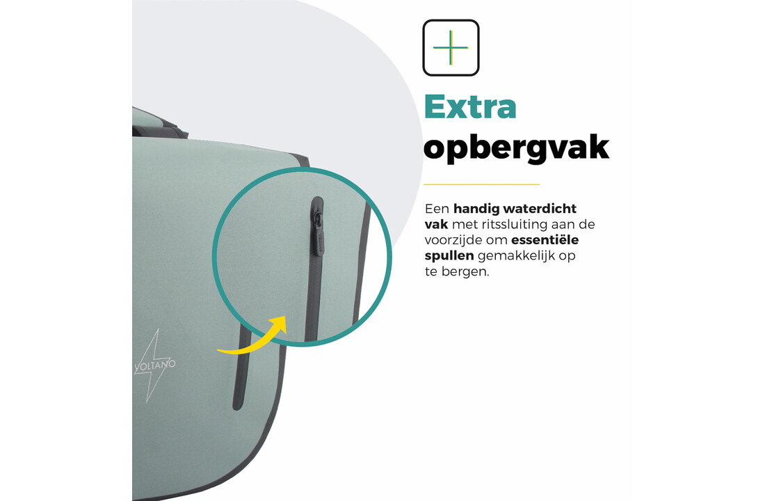 Voltano Dubbele Fietstas Rolltop Luxe E-bike - Zwart / Mintgroen - 48 Liter - 100% Waterdicht