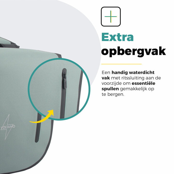 Voltano Dubbele Fietstas Rolltop Luxe E-bike - Zwart / Mintgroen - 48 Liter - 100% Waterdicht