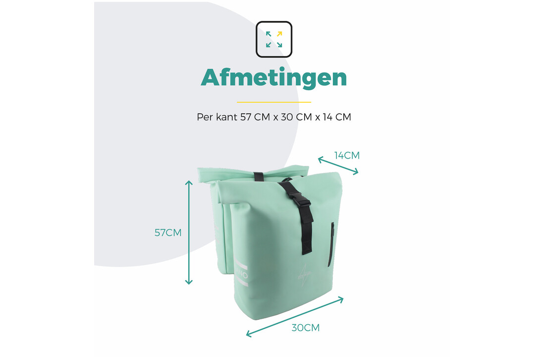 Voltano Dubbele Fietstas Rolltop E-bike Pro - Mint Groen - 48 Liter - 100% Waterdicht