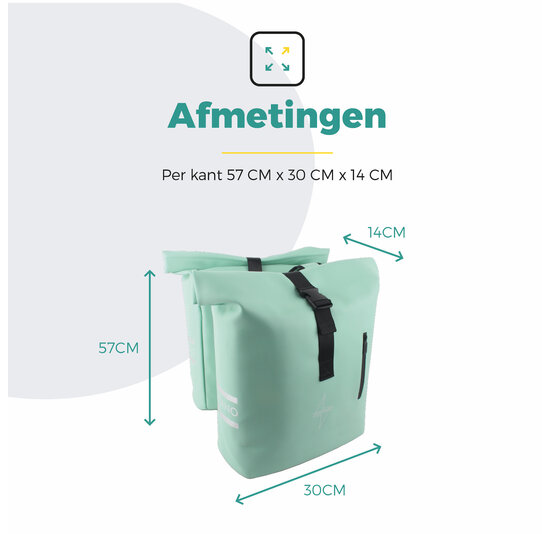 Voltano Dubbele Fietstas Rolltop E-bike Pro - Mint Groen - 48 Liter - 100% Waterdicht