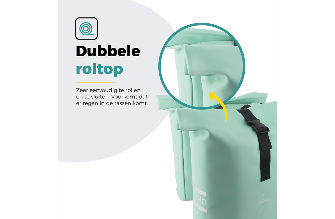 Voltano Dubbele Fietstas Rolltop E-bike Pro - Mint Groen - 48 Liter - 100% Waterdicht