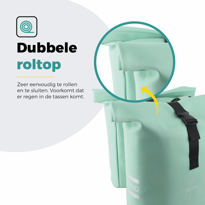 Voltano Dubbele Fietstas Rolltop E-bike Pro - Mint Groen - 48 Liter - 100% Waterdicht