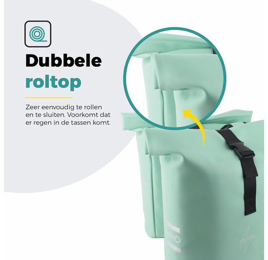 Voltano Dubbele Fietstas Rolltop E-bike Pro - Mint Groen - 48 Liter - 100% Waterdicht