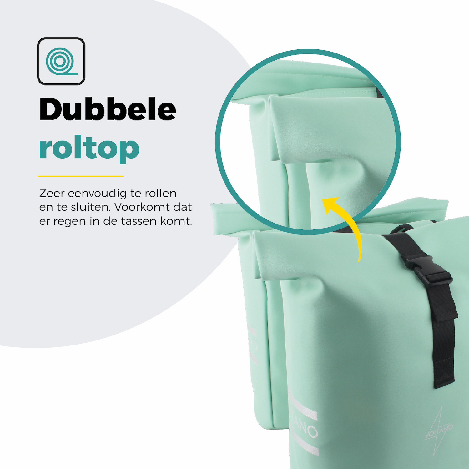 Voltano Dubbele Fietstas Rolltop E-bike Pro - Mint Groen - 48 Liter - 100% Waterdicht