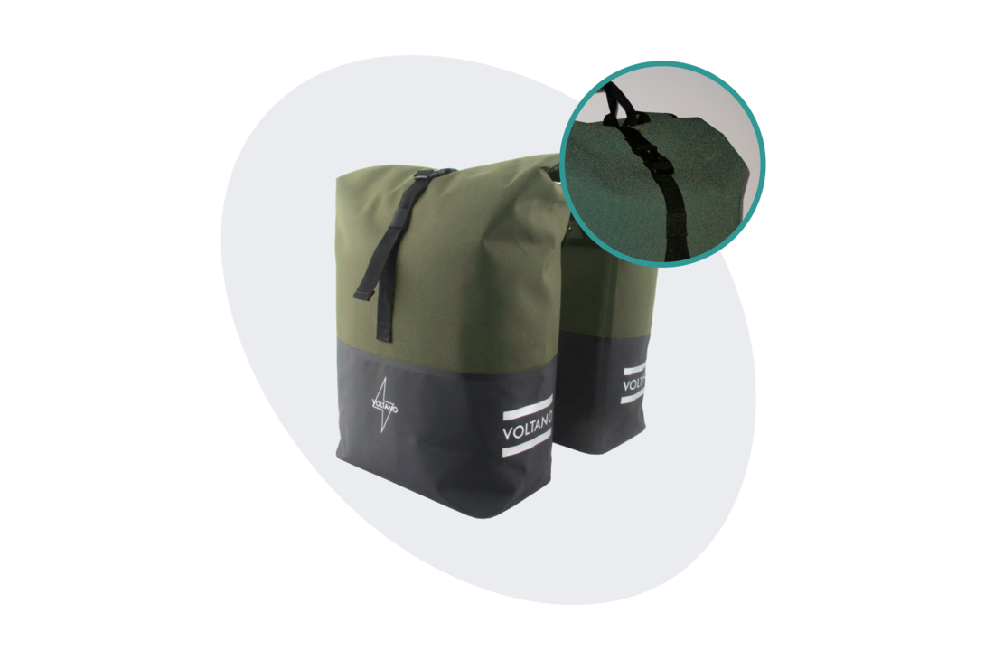 Voltano Dubbele Fietstas Rolltop Reflective Special Edition - Zwart / Olijfgroen - 50 Liter - 100% Waterdicht