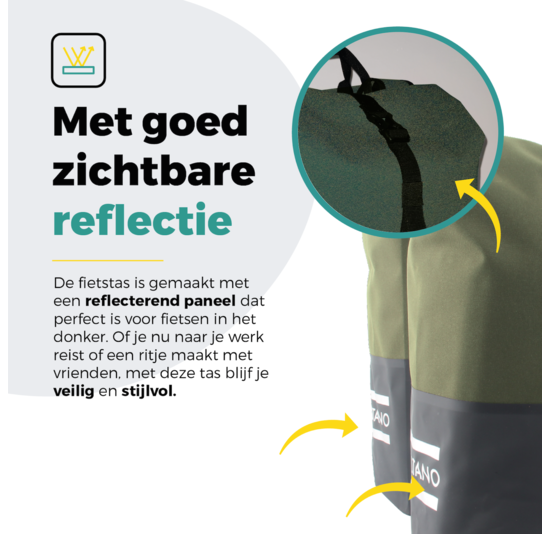 Voltano Dubbele Fietstas Rolltop Reflective Special Edition - Zwart / Olijfgroen  - 50 Liter - 100% Waterdicht