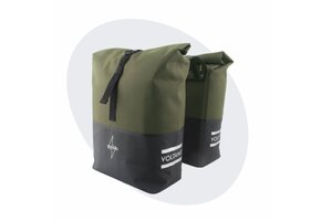 Voltano Dubbele Fietstas Rolltop Reflective Special Edition - Zwart / Olijfgroen  - 50 Liter - 100% Waterdicht