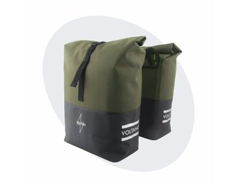 Voltano Dubbele Fietstas Rolltop Reflective Special Edition - Zwart / Olijfgroen  - 50 Liter - 100% Waterdicht