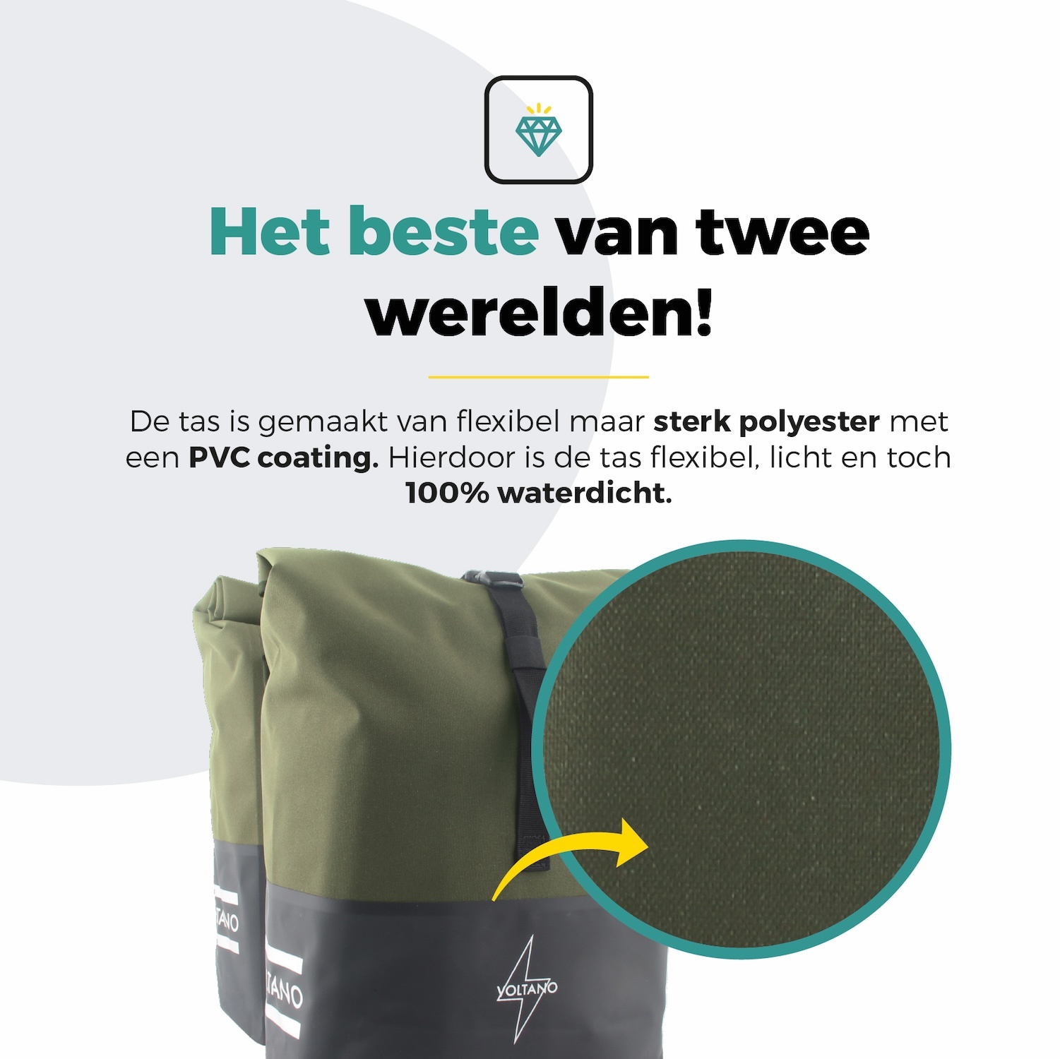 Voltano Dubbele Fietstas Rolltop Reflective Special Edition - Zwart / Olijfgroen - 50 Liter - 100% Waterdicht