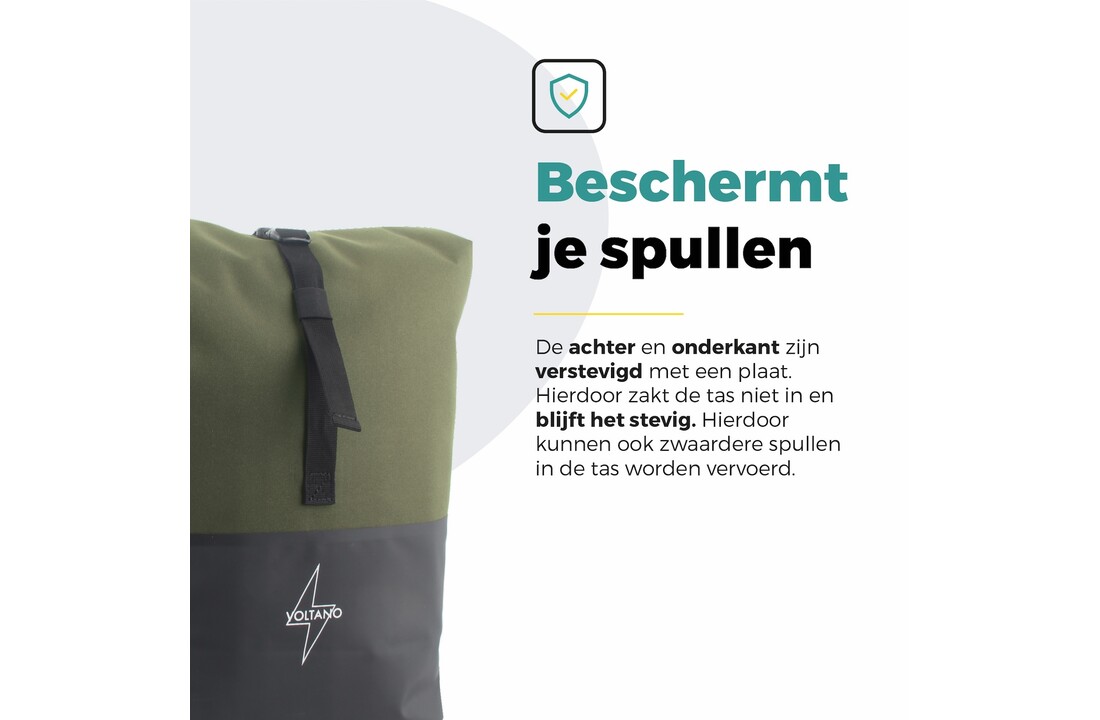Voltano Dubbele Fietstas Rolltop Reflective Special Edition - Zwart / Olijfgroen - 50 Liter - 100% Waterdicht