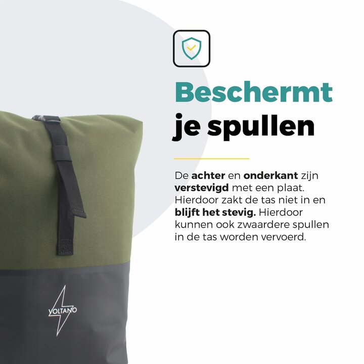 Voltano Dubbele Fietstas Rolltop Reflective Special Edition - Zwart / Olijfgroen  - 50 Liter - 100% Waterdicht
