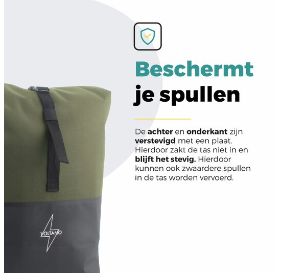 Voltano Dubbele Fietstas Rolltop Reflective Special Edition - Zwart / Olijfgroen  - 50 Liter - 100% Waterdicht