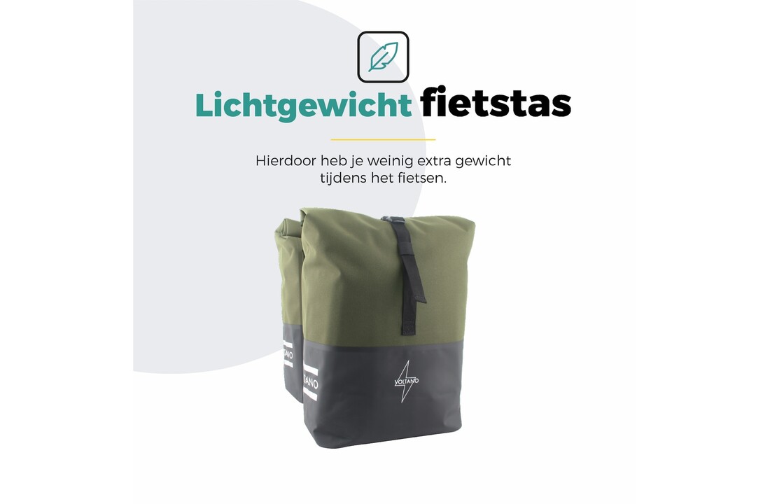 Voltano Dubbele Fietstas Rolltop Reflective Special Edition - Zwart / Olijfgroen - 50 Liter - 100% Waterdicht