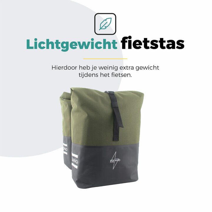 Voltano Dubbele Fietstas Rolltop Reflective Special Edition - Zwart / Olijfgroen  - 50 Liter - 100% Waterdicht