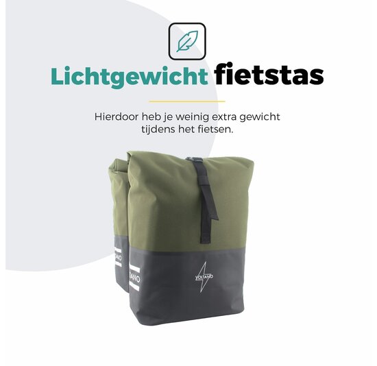 Voltano Dubbele Fietstas Rolltop Reflective Special Edition - Zwart / Olijfgroen  - 50 Liter - 100% Waterdicht