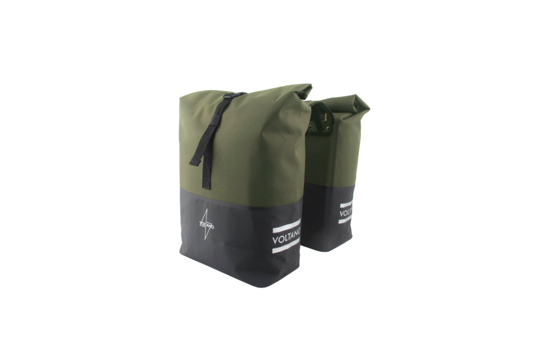 Voltano Dubbele Fietstas Rolltop Reflective Special Edition - Zwart / Olijfgroen - 50 Liter - 100% Waterdicht