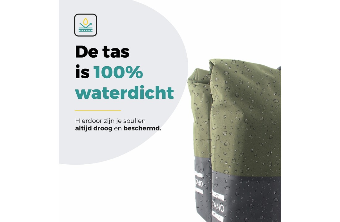Voltano Dubbele Fietstas Rolltop Reflective Special Edition - Zwart / Olijfgroen - 50 Liter - 100% Waterdicht