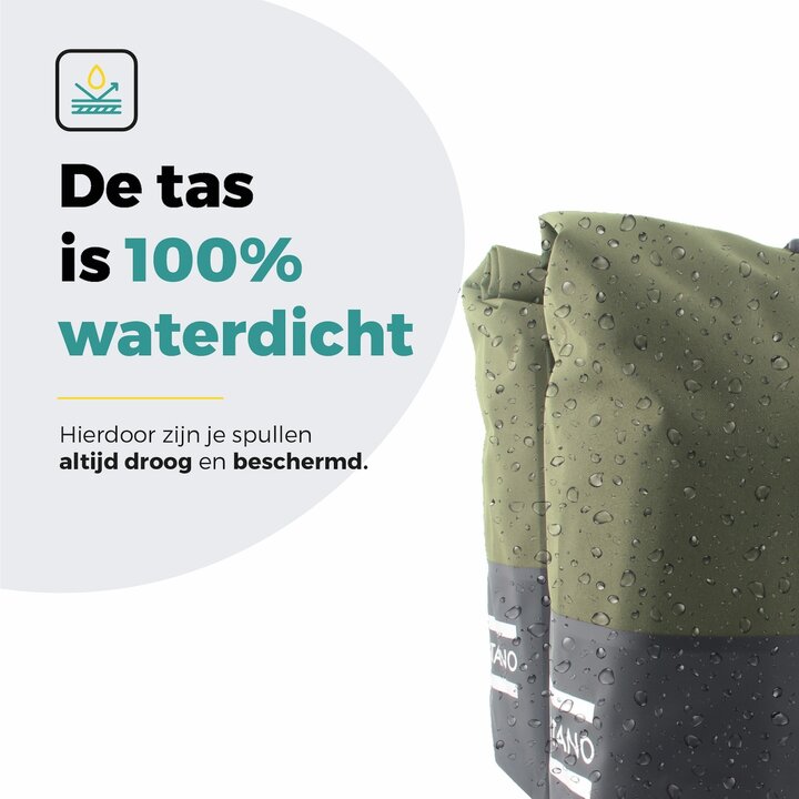 Voltano Dubbele Fietstas Rolltop Reflective Special Edition - Zwart / Olijfgroen  - 50 Liter - 100% Waterdicht