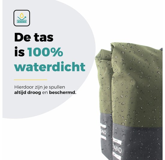Voltano Dubbele Fietstas Rolltop Reflective Special Edition - Zwart / Olijfgroen  - 50 Liter - 100% Waterdicht