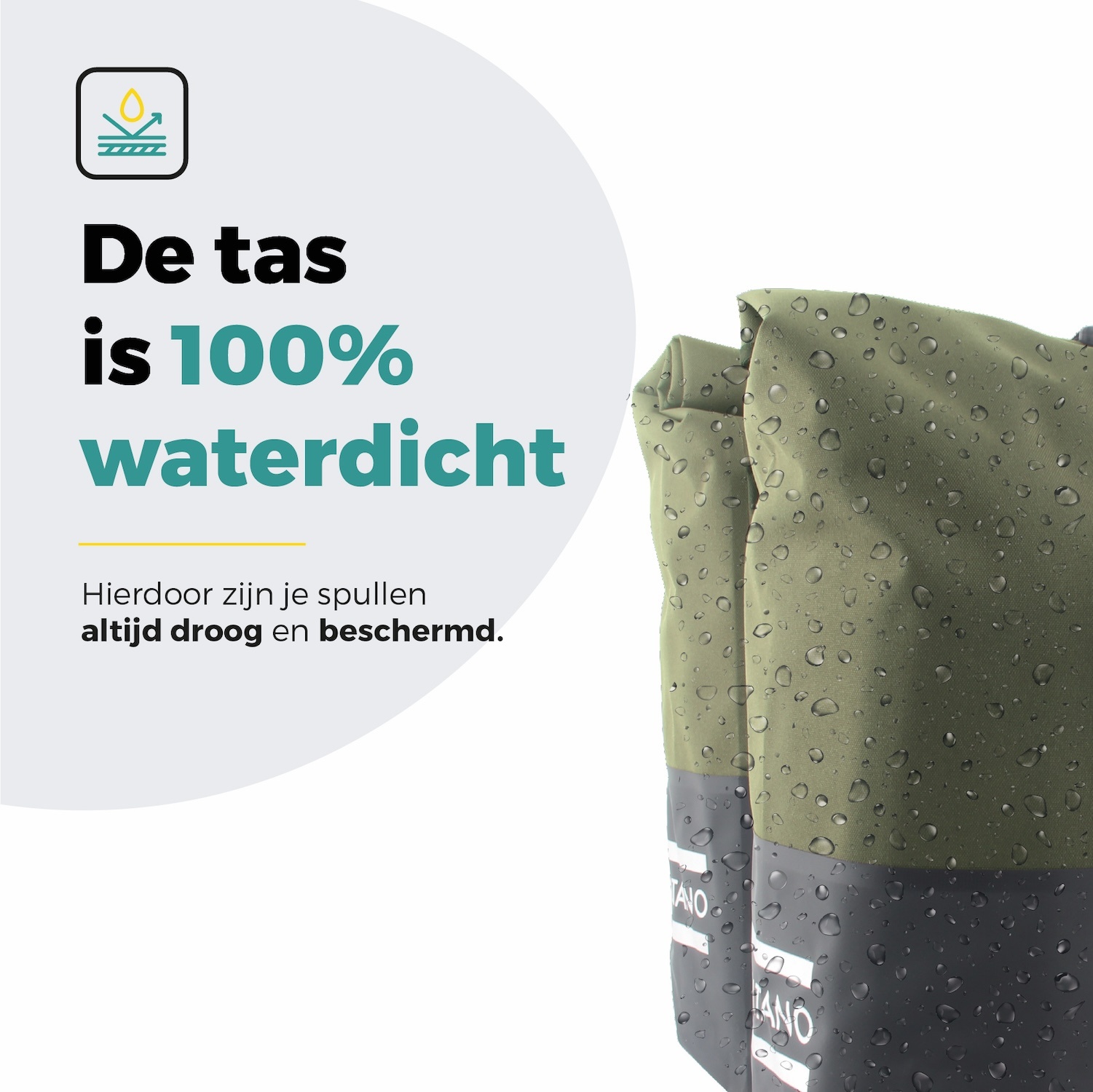 Voltano Dubbele Fietstas Rolltop Reflective Special Edition - Zwart / Olijfgroen - 50 Liter - 100% Waterdicht
