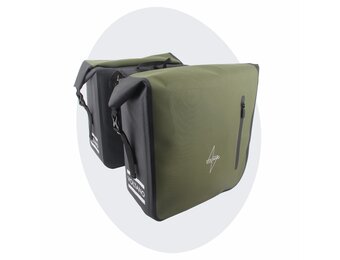 Voltano Dubbele Fietstas Rolltop Luxe E-bike - Zwart / Olijfgroen - 48 Liter - 100% Waterdicht