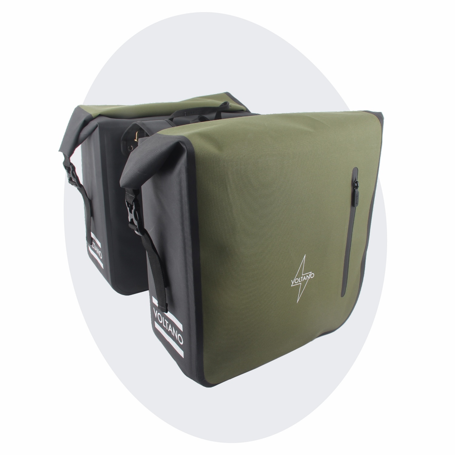 Voltano Voltano Dubbele Fietstas Rolltop Luxe E-bike - Zwart / Olijfgroen - 48 Liter - 100% Waterdicht