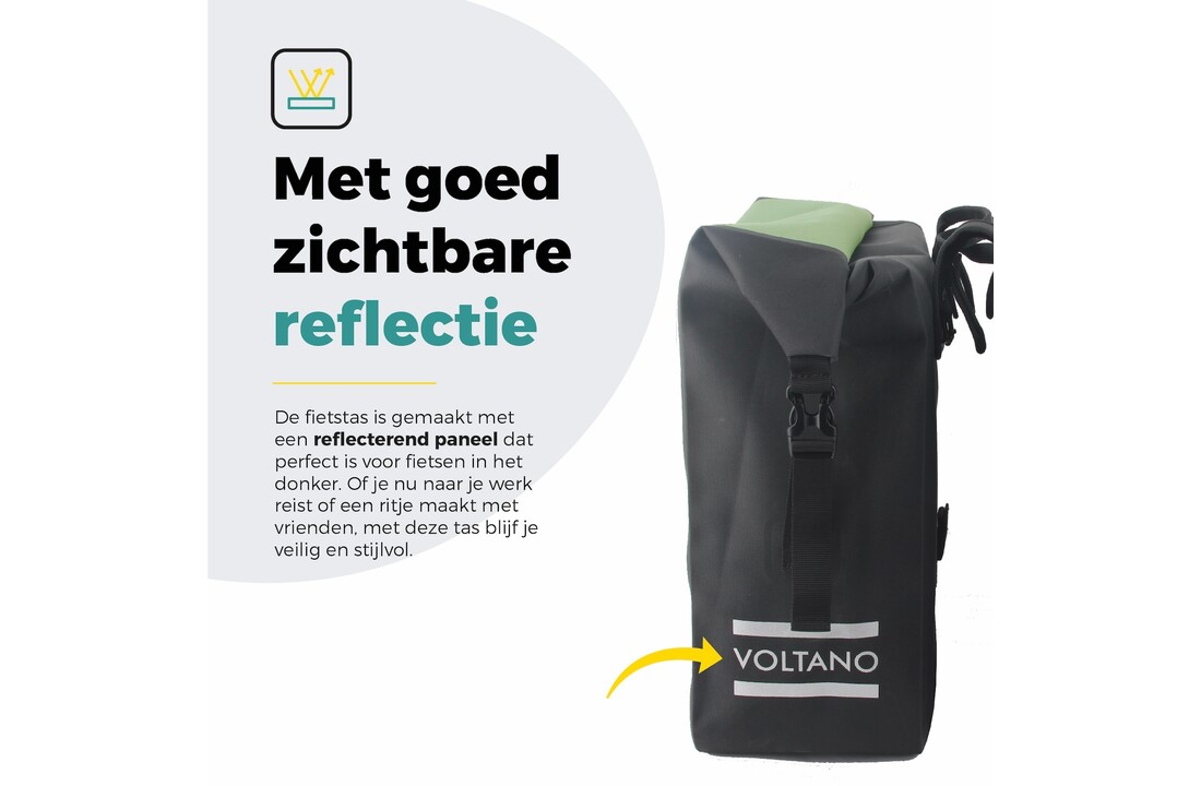 Voltano Dubbele Fietstas Rolltop Luxe E-bike - Zwart / Olijfgroen - 48 Liter - 100% Waterdicht