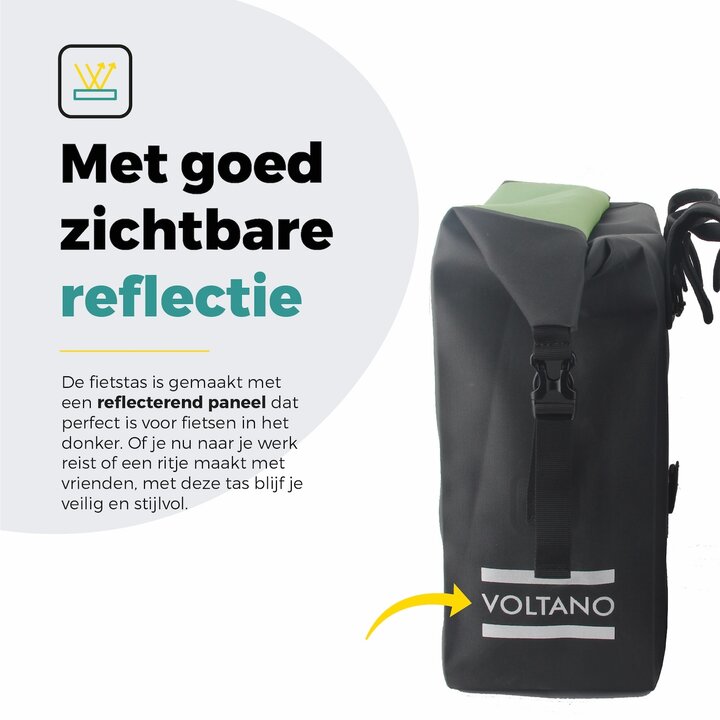 Voltano Dubbele Fietstas Rolltop Luxe E-bike - Zwart / Olijfgroen - 48 Liter - 100% Waterdicht