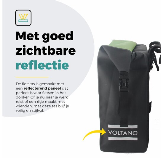 Voltano Dubbele Fietstas Rolltop Luxe E-bike - Zwart / Olijfgroen - 48 Liter - 100% Waterdicht
