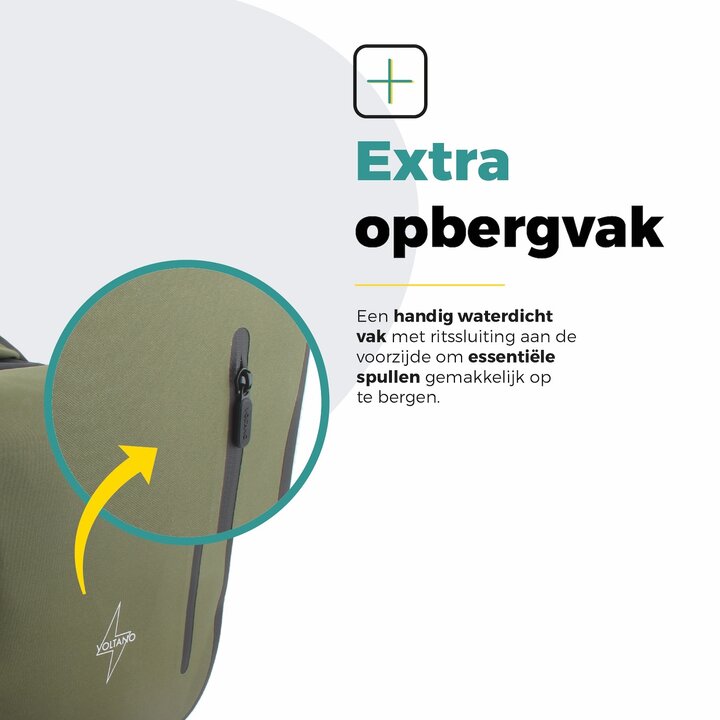 Voltano Dubbele Fietstas Rolltop Luxe E-bike - Zwart / Olijfgroen - 48 Liter - 100% Waterdicht