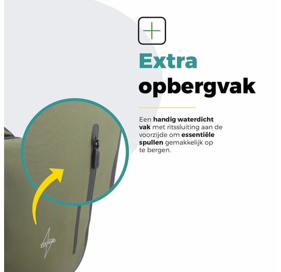 Voltano Dubbele Fietstas Rolltop Luxe E-bike - Zwart / Olijfgroen - 48 Liter - 100% Waterdicht