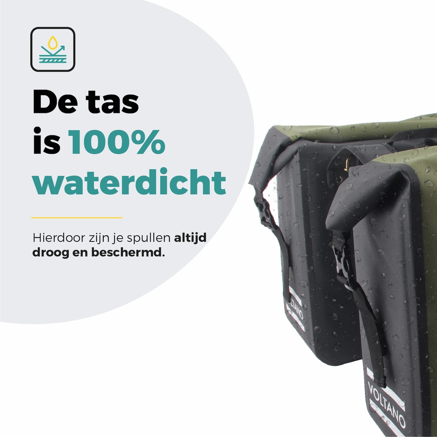 Voltano Dubbele Fietstas Rolltop Luxe E-bike - Zwart / Olijfgroen - 48 Liter - 100% Waterdicht